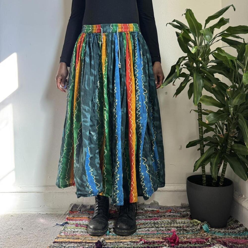 Vintage 90s 24 Karat‎ Rainbow Ribbon Maxi Skirt free size